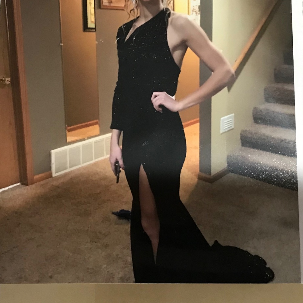 Long black sequined prom/ homecoming dress